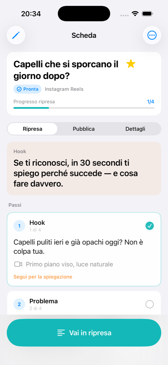Dettaglio scheda video con passi di ripresa
